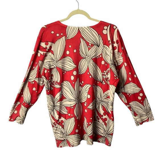 Chico's Red Floral V-Neck Sweater Silk Blend XL Size 3 Graphic Print - Picture 6 of 7